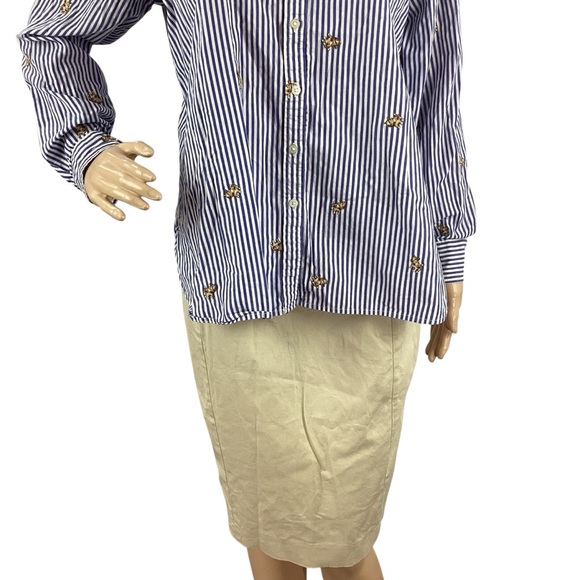 LOFT Dog Stripe Everyday Shirt Blue White Button Down Cotton Medium - Picture 3 of 8